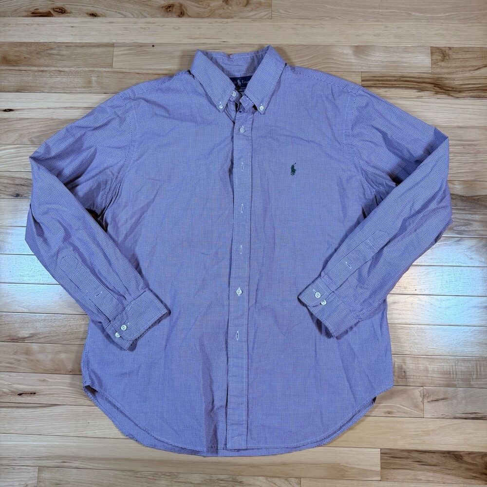 Polo Ralph Lauren Mens Long Sleeve Button Down Shirt 16.5 34/35 Purple Plaid